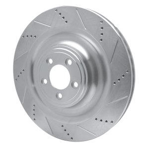 Jaguar XKR Brake Rotor (1) - Front Left - R1 Concepts - Drilled & Slotted - Silver - `08-`09